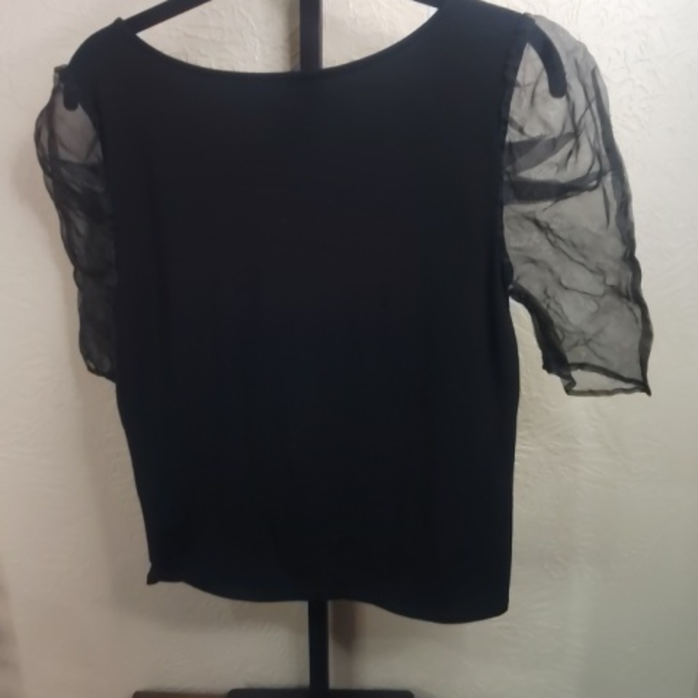 Size medium BB Dakota Black Sheer Puff Sleeve Blouse - Picture 4 of 4